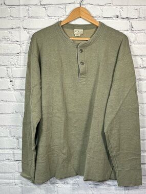 Vintage LL Bean Driver Henley Shirt Mens Size XL Green Wool Blend Long Sleeve
